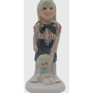 Porcelain Birthday Year 4 Figurine Girl With Doll Heartline Cake Topper 4"